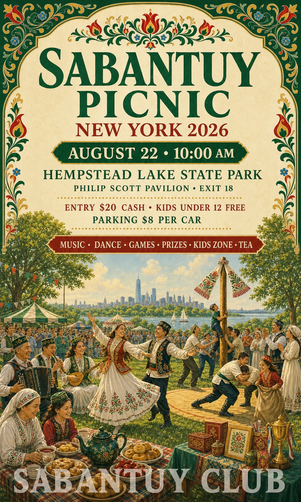 Sabantuy Club illustrated poster for Sabantuy in New York 2026
